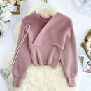 220 Neue Sexy V-Ausschnitt Mode Helle Seide Pullover Frauen Herbst Fledermaus Ärmel Kurze Taille Bodenbildung Hemd Winterkleidung Frauen
