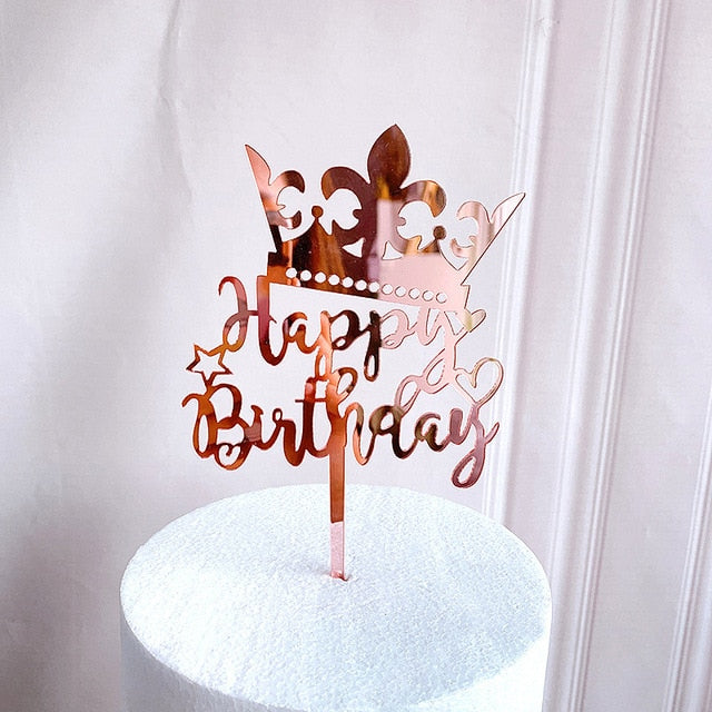 New Happy Birthday Cake Topper Rose Gold Herz Geburtstag Acryl Cake Topper für Kindergeburtstag Party Kuchen Dekorationen Baby Shower