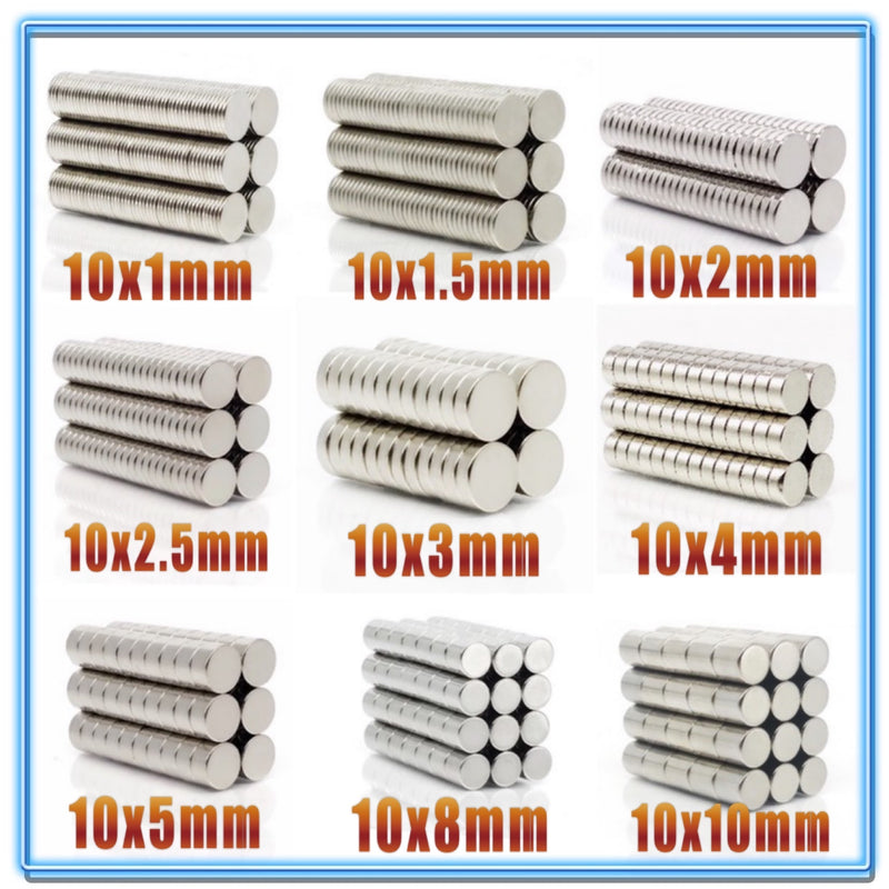20 ~ 500 Stück runder Magnet 10x1 10x2 10x3 10x4 10x5 10x8 10x10 Neodym-Magnet Permanent NdFeB Superstarke, leistungsstarke Magnete 10 * 1,5