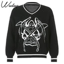 Weekeep Y2K Chic Print Streetwear Übergroßer Pullover Damen Casual Herbst Winter Strickpullover Mode Lose Strickwaren Pullover