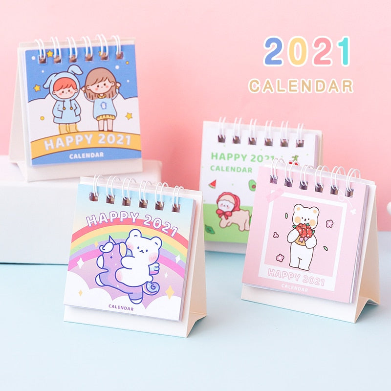 2021 Honeyfriend Rainbow Bear papel de escritorio mini calendario dual diario planificador de mesa organizador de Agenda anual