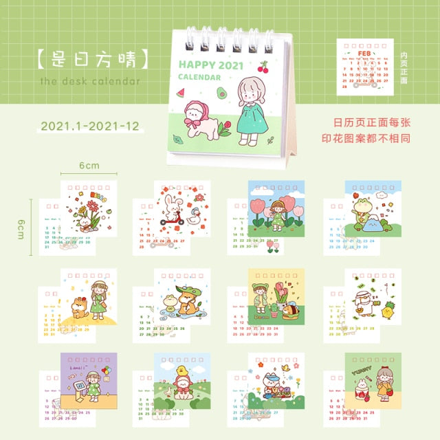 2021 Honeyfriend Rainbow Bear Desktop-Papier Mini-Kalender dualer Tagesplaner Tischplaner Jahresagenda-Organizer