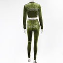 JillPeri Winter-Samt-Crop-Jacke und Trainingsanzug-Jogginghose, zweiteiliges Set mit Diamante-Strass-Jogginganzügen für Frauen