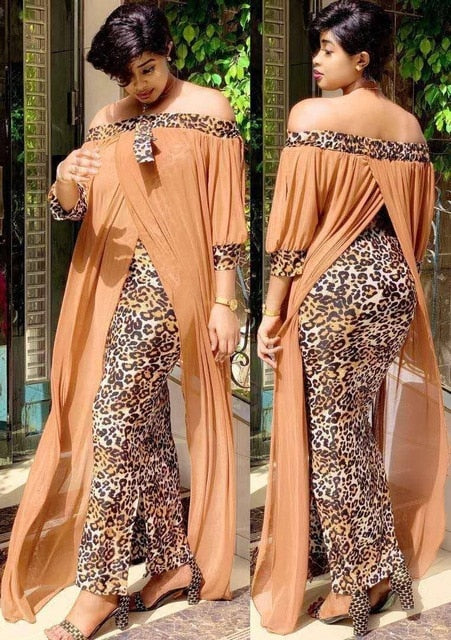 Mr Hunkle leopardo suelto Bodycon moda al aire libre WomenMaxi vestido ocio Patchwork sin tirantes Sexy estilo étnico vestidos africanos