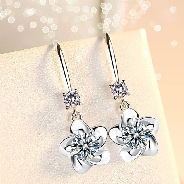 NEHZY 925 plata esterlina nueva joyería de moda para mujer rosa azul blanco cristal circón largo borla flor gancho tipo pendientes