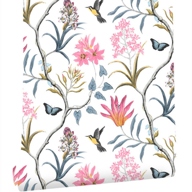 Papel tapiz autoadhesivo de pájaro Floral, papel tapiz moderno de flores rosas, papel tapiz para sala de estar, dormitorio, cocina, baño, decoración del hogar