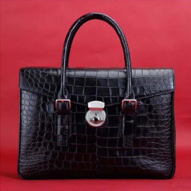 ourui true  new crocodile leather  men briefcase  Large bamboo texture crocodile leather  handbag  male men handbag