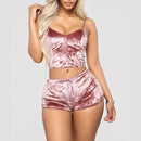 WENYUJH 2020 Frauen 2 stücke Samt Nachtwäsche Sexy Spaghettibügel Samt Shorts Pyjama Set Damen Nachtwäsche weibliche Pyjama Party Set