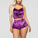 WENYUJH 2020 Frauen 2 stücke Samt Nachtwäsche Sexy Spaghettibügel Samt Shorts Pyjama Set Damen Nachtwäsche weibliche Pyjama Party Set