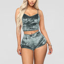 WENYUJH 2020 Frauen 2 stücke Samt Nachtwäsche Sexy Spaghettibügel Samt Shorts Pyjama Set Damen Nachtwäsche weibliche Pyjama Party Set