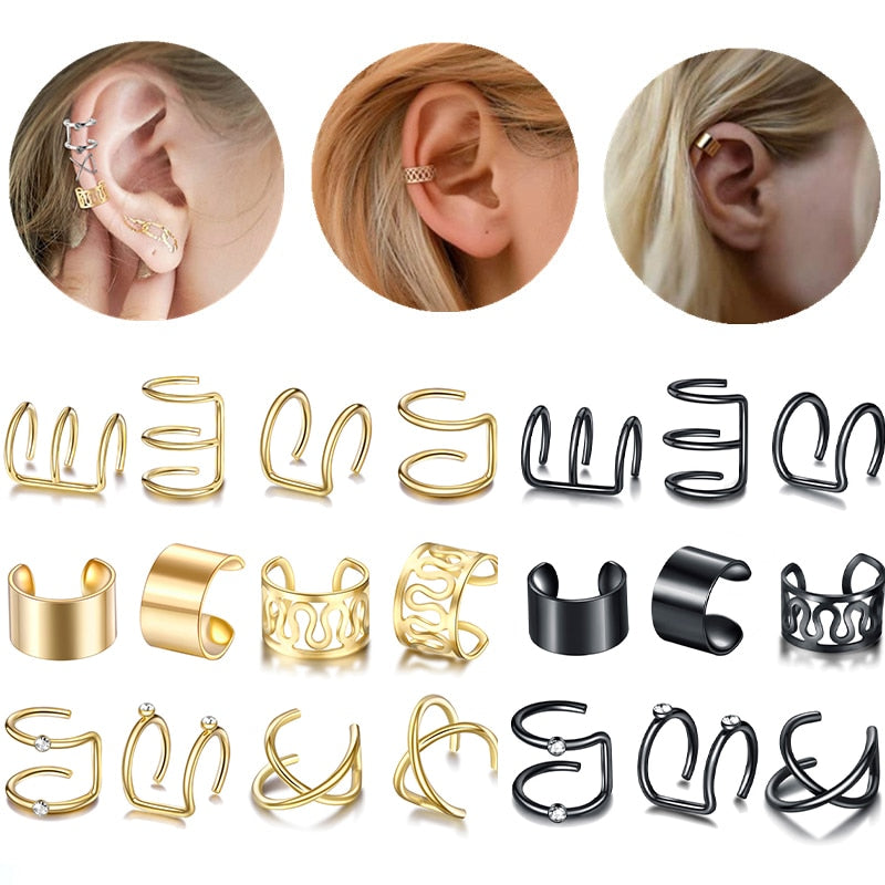 12 teile/satz 2020 Mode Gold Farbe Ohr Manschetten Blatt Clip Ohrringe für Frauen Bergsteiger Kein Piercing Gefälschte Knorpel Ohrring Zubehör