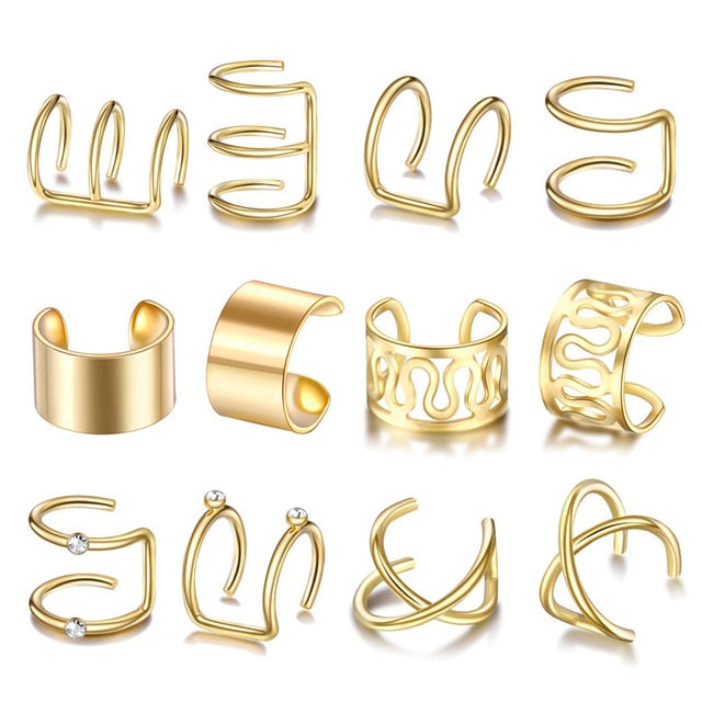 12 teile/satz 2020 Mode Gold Farbe Ohr Manschetten Blatt Clip Ohrringe für Frauen Bergsteiger Kein Piercing Gefälschte Knorpel Ohrring Zubehör