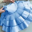 Puffy Layers Rosa Blumenmädchenkleider Satin Schleife Kinder Prinzessin Kleid Schleife Schulter Kinder Erstkommunion Kleider Geburtstag Neujahr