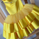 Puffy Layers Rosa Blumenmädchenkleider Satin Schleife Kinder Prinzessin Kleid Schleife Schulter Kinder Erstkommunion Kleider Geburtstag Neujahr