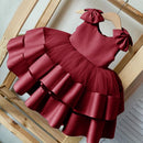 Puffy Layers Rosa Blumenmädchenkleider Satin Schleife Kinder Prinzessin Kleid Schleife Schulter Kinder Erstkommunion Kleider Geburtstag Neujahr