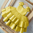 Puffy Layers Rosa Blumenmädchenkleider Satin Schleife Kinder Prinzessin Kleid Schleife Schulter Kinder Erstkommunion Kleider Geburtstag Neujahr