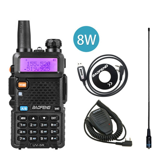 BaoFeng UV 5R Two Way Radio Real 8W 10KM 128CH Dual Band VHF(136-174MHz)UHF(400-520MHz) Amateur Ham Portable Walkie Talkie