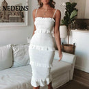 NEDEINS Sommer Mode Sling Langes Kleid Frauen 2020 Casual Party Kleid Weibliche Rüschen Vestidos Plus Größe Natürliche Feste Kleid