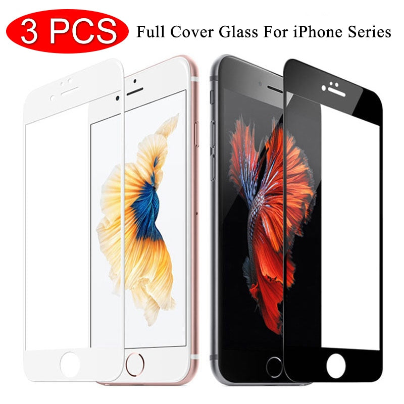 3PCS Curved Edge Schutzglas für iPhone 7 8 6 6s Plus SE 2020 Gehärtete Glasfolie auf iPhone X XR XS Max Displayschutzfolie