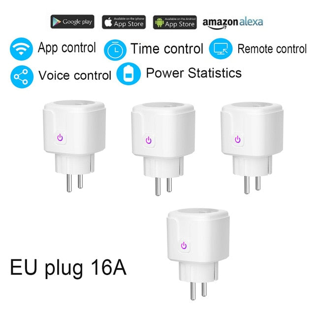 Enchufe inteligente enchufe WiFi EU 16A Monitor de potencia función de sincronización Tuya SmartLife APP Control funciona con Alexa asistente de Google 100-240V