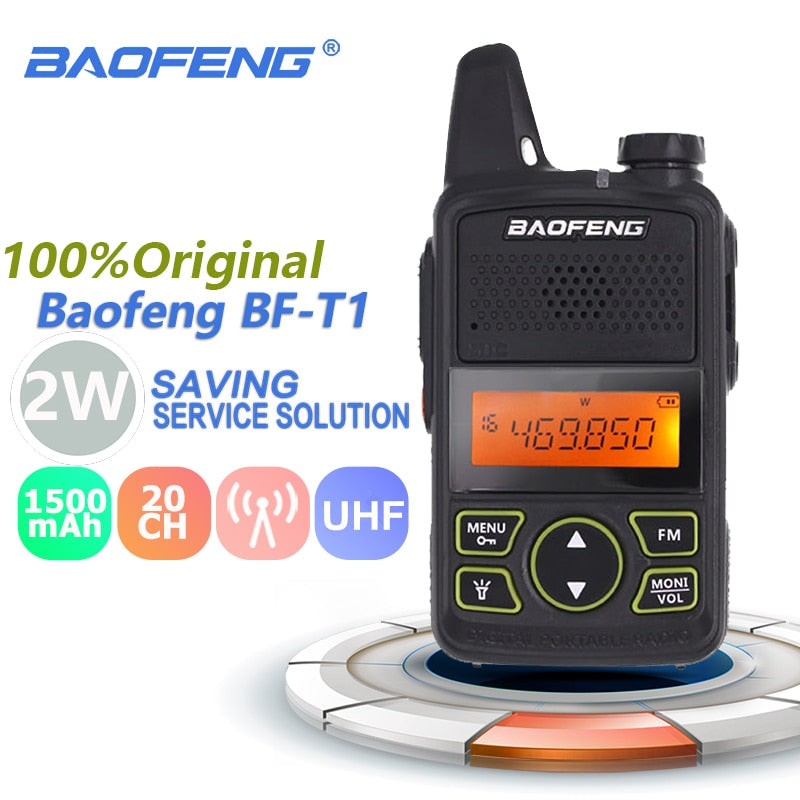 100% Original BAOFENG BF-T1 MINI Walkie Talkie UHF 400-470MHz Portable T1 Two Way Radio Ham Radio Amador Micro USB Transceiver