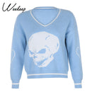 Weekeep Y2K Chic Print Streetwear Übergroßer Pullover Damen Casual Herbst Winter Strickpullover Mode Lose Strickwaren Pullover