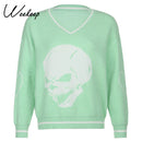 Weekeep Y2K Chic Print Streetwear Übergroßer Pullover Damen Casual Herbst Winter Strickpullover Mode Lose Strickwaren Pullover