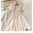 Kleid Damen Chiffon Schleife Solide Hohe Taille Umlegekragen Preppy Style Kawaii Ulzzang Beliebtes Temperament Mädchen Sommerurlaub