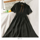 Kleid Damen Chiffon Schleife Solide Hohe Taille Umlegekragen Preppy Style Kawaii Ulzzang Beliebtes Temperament Mädchen Sommerurlaub