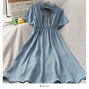 Kleid Damen Chiffon Schleife Solide Hohe Taille Umlegekragen Preppy Style Kawaii Ulzzang Beliebtes Temperament Mädchen Sommerurlaub