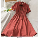 Kleid Damen Chiffon Schleife Solide Hohe Taille Umlegekragen Preppy Style Kawaii Ulzzang Beliebtes Temperament Mädchen Sommerurlaub