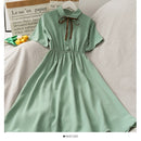 Kleid Damen Chiffon Schleife Solide Hohe Taille Umlegekragen Preppy Style Kawaii Ulzzang Beliebtes Temperament Mädchen Sommerurlaub