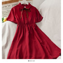 Kleid Damen Chiffon Schleife Solide Hohe Taille Umlegekragen Preppy Style Kawaii Ulzzang Beliebtes Temperament Mädchen Sommerurlaub