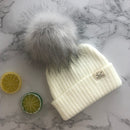 Winter Unisex Faux Fur Pompon Mütze Schal für Kinder Jungen Mädchen gestrickte Babymützen mit Bommelmütze Kinderzubehör
