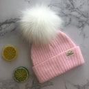 Winter Unisex Faux Fur Pompon Mütze Schal für Kinder Jungen Mädchen gestrickte Babymützen mit Bommelmütze Kinderzubehör