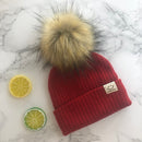 Winter Unisex Faux Fur Pompon Mütze Schal für Kinder Jungen Mädchen gestrickte Babymützen mit Bommelmütze Kinderzubehör