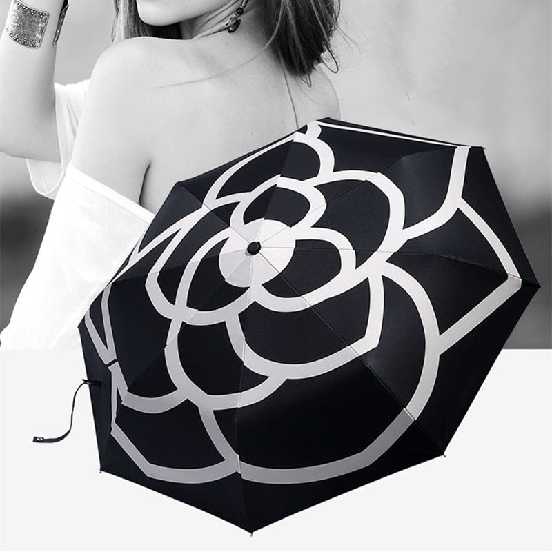 Luxusmarken Hochwertiger automatischer Regenschirm von Camellia für Damen und Herren, der UV-Sonne transparente Sonnenschirme faltet