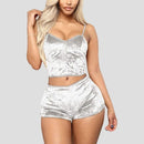 WENYUJH 2020 Frauen 2 stücke Samt Nachtwäsche Sexy Spaghettibügel Samt Shorts Pyjama Set Damen Nachtwäsche weibliche Pyjama Party Set