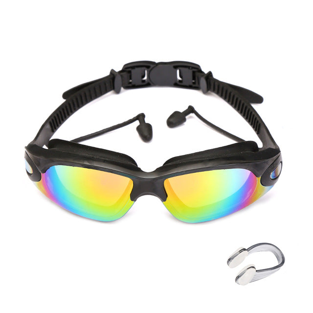 Professional Swimming Goggles Swimming Glasses with Earplugs Nose Clip Electroplate Waterproof Silicone очки для плавания Adluts
