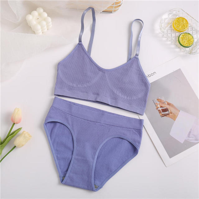 2PCS Bra Set Women Sexy Bralette Sexy Female Underwear Lingerie Ribbed Tops Girls Fashion Brassiere Basic Stretchy Tank Crop Top