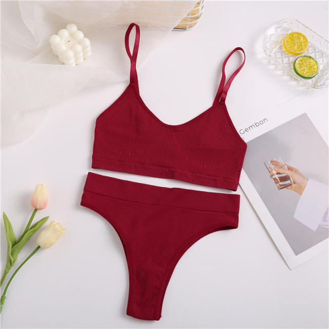 2PCS Bra Set Women Sexy Bralette Sexy Female Underwear Lingerie Ribbed Tops Girls Fashion Brassiere Basic Stretchy Tank Crop Top