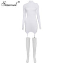 Simenual Solid Bodycon Garter Women Mini Dress with Stocking Long Sleeve Sexy Clubwear Skinny Party Dresses Autumn 2021 Hot Slim