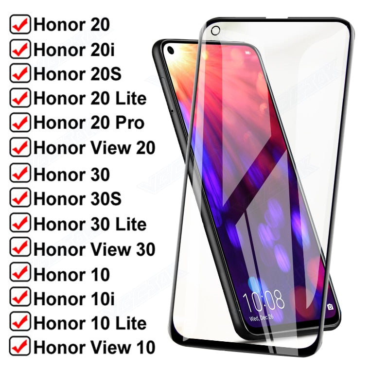 Vidrio Templado antiexplosión 15D para Huawei honor view 20 Pro 30 Lite 10i 20i 20S 30S Protector de pantalla Honor V10 V20 V30 película de vidrio