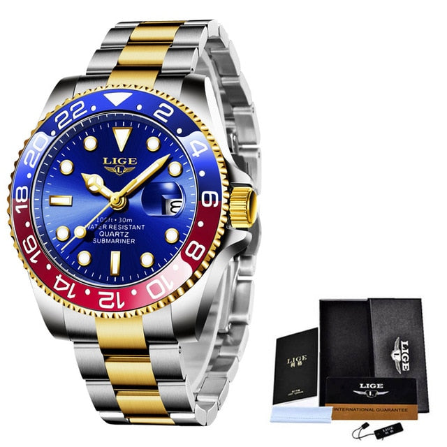 LIGE Top Brand Luxury Fashion Diver Watch Men 30ATM Reloj de fecha a prueba de agua Relojes deportivos Mens Reloj de pulsera de cuarzo Relogio masculino