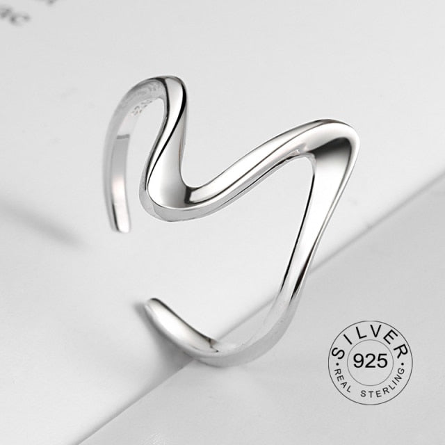 Offener Ring aus 100 % 925er Sterlingsilber für Frauen, minimalistisch, unregelmäßiges Wellenmuster, goldfarben, Schmuck, Bijoux, Geburtstag