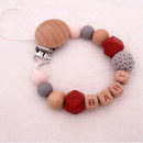 Chupete de madera de silicona con nombre personalizado gratis hecho a mano, cadena de dentición segura, mordedor de bebé, soporte de Clips para chupete ecológico