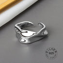 925 Sterling Silber offener Ring für Frauen INS Nische unregelmäßige Welle Sand Oberfläche breite Nudel Original Party Geburtstagsgeschenk