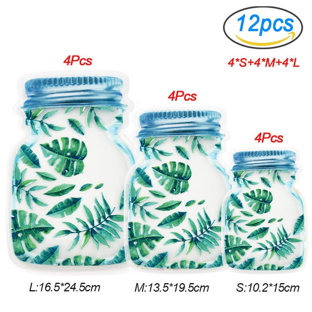 Reusable Mason Jar Bottles Bags Nuts Candy Cookies Bag Waterproof Seal Fresh Food Storage Bag Snacks Sandwich Zip Lock Bags