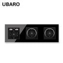 UBARO German Standard 16A Kristallglasscheibe Wandsteckdose Power Steckdose Stopkontakt Steckdose Home Outlet AC100-250V