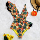 2021 New Sexy Ruffle Print Floral One Piece Badeanzug weg von der Schulter-Badebekleidung Frauen Solid Deep-V Beachwear Badeanzug Monkini